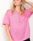 VERY J Twisted Sleeve Band Half Button Top