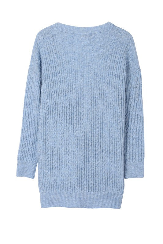 Lilou Wool Blended Cable Knit Cardigan in Light Blue