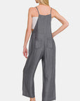 Zenana Washed Adjustable Strap Wide Leg Denim Overalls