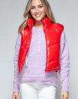 Snobbish Zip Up Turtleneck Shiny Quilted Vest