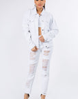 American Bazi Graphic Distressed Long Sleeve Denim Jacket