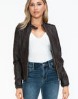 Snobbish PU Leather Biker Jacket with Side Zip Pockets