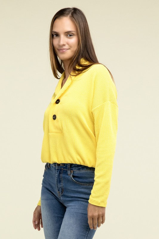 ZENANA Textured Line Elastic Waist Pullover Top