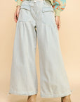 Davi & Dani Drawstring Hem Wide Leg Mid Rise Jeans