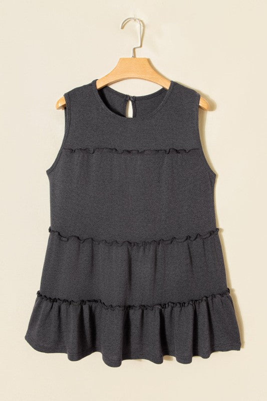 Solid Frilled Ruffle Tiered Tank Top
