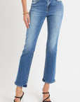 RISEN Full Size Mid Rise Ankle Straight Jeans with Pockets