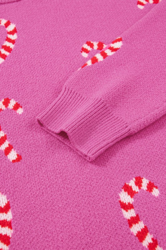 Christmas Candy Cane Drop Shoulder Sweater