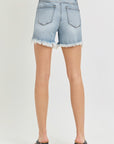 RISEN High Rise Side Step Hem Denim Shorts