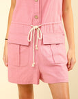 VERY J Half Button Drawstring Sleeveless Romper