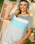 e Luna Striped Solid Color Blocked Top