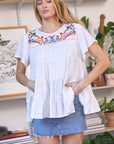 Davi & Dani Solid Flared Short Sleeve Top - Online Only