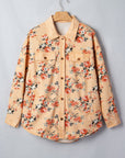 Floral Denim Buttoned Long Sleeve Tunic Jacket