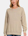 Zenana Washed Round Neck Dropped Shoulder Sweatshirt