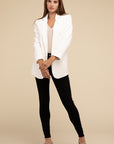 ZENANA Woven Long Sleeve Open Front Classic Blazer