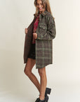 J.NNA Snap Down Tweed Plaid Contrast  Longline Shacket