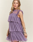 ADORA Layered Ruffled Cap Sleeve Mesh Dress