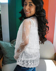 Sheer Floral Lace Ruffle Tiered Blouse & Cami