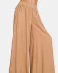 Zenana Pleated Linen Blend Wide Leg Pants