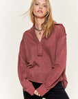 Jade By Jane Deep V-neck Collared Long sleeve Knit Top