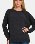 Zenana Side Slit Raglan Sleeve Sweater