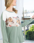 Plus Sage Floral Mixed Colorblock Top - Online Only - My Pampered Life Seattle