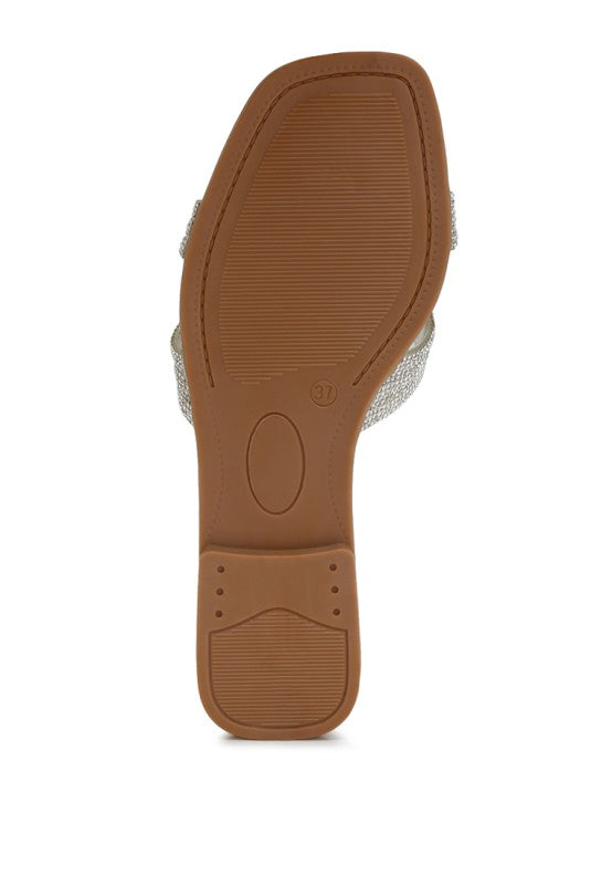 Minople Rhinestones Embellished Flat Sandals