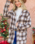 And The Why Plaid Open Front Hooded Shacket