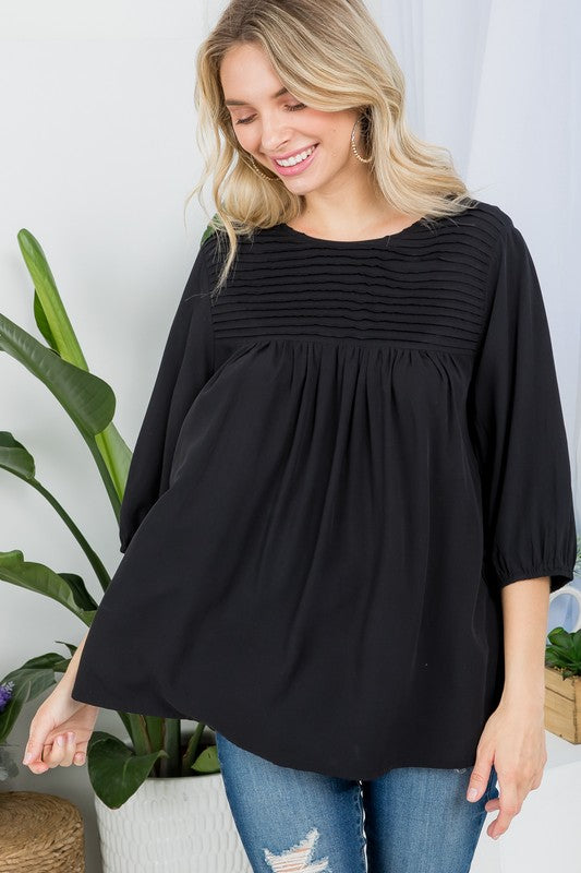 e Luna PLUS Solid Pintuck Tunic Blouse