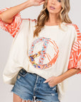 SAGE + FIG Peace Applique Patch with Zebra Print Contrast Top