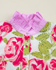 Floral Stripe Trim Frilled Collar Short Sleeve Shirt