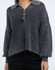 ZENANA Washed Collared Henley Sweater