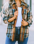 Women Plaid Block Buttoned Shirt with Pockets