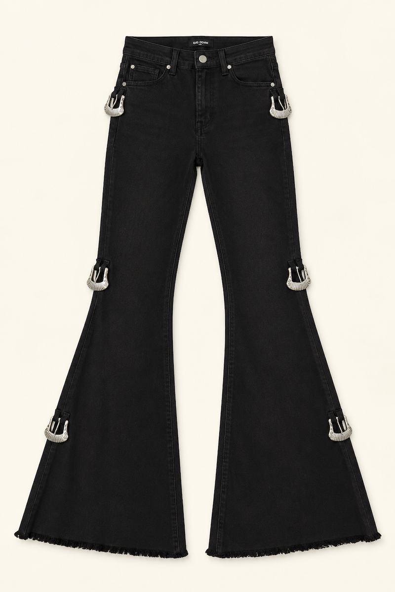 GJG Denim Silver Reign High Rise Flare Jeans – Black