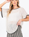 GeeGee Contrast Trim Short Sleeve Knit Cover Up