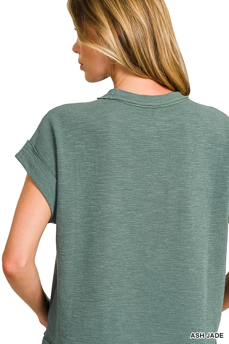 Zenana Cotton Slub Short Sleeve Tee and Pants Set