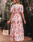 Floral V-Neck Short Sleeve Maxi Dress