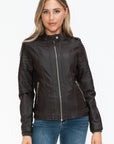 Snobbish PU Leather Biker Jacket with Side Zip Pockets