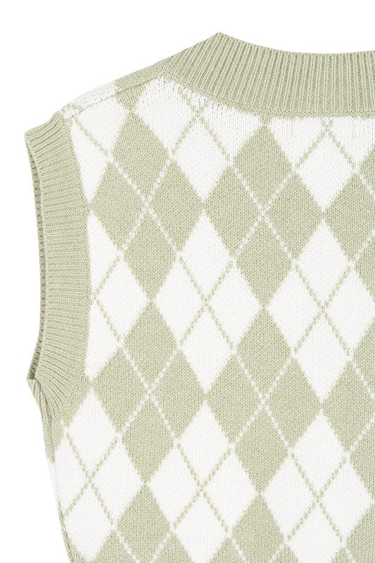 Lilou Knitted Argyle Sweater Vest