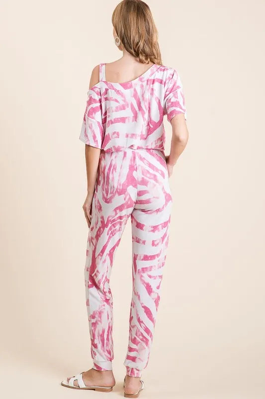 BiBi Zebra Print French Terry Top and Pants Set in Fuschia