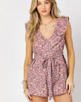 Davi & Dani Printed Button Down V-Neck Mini Romper