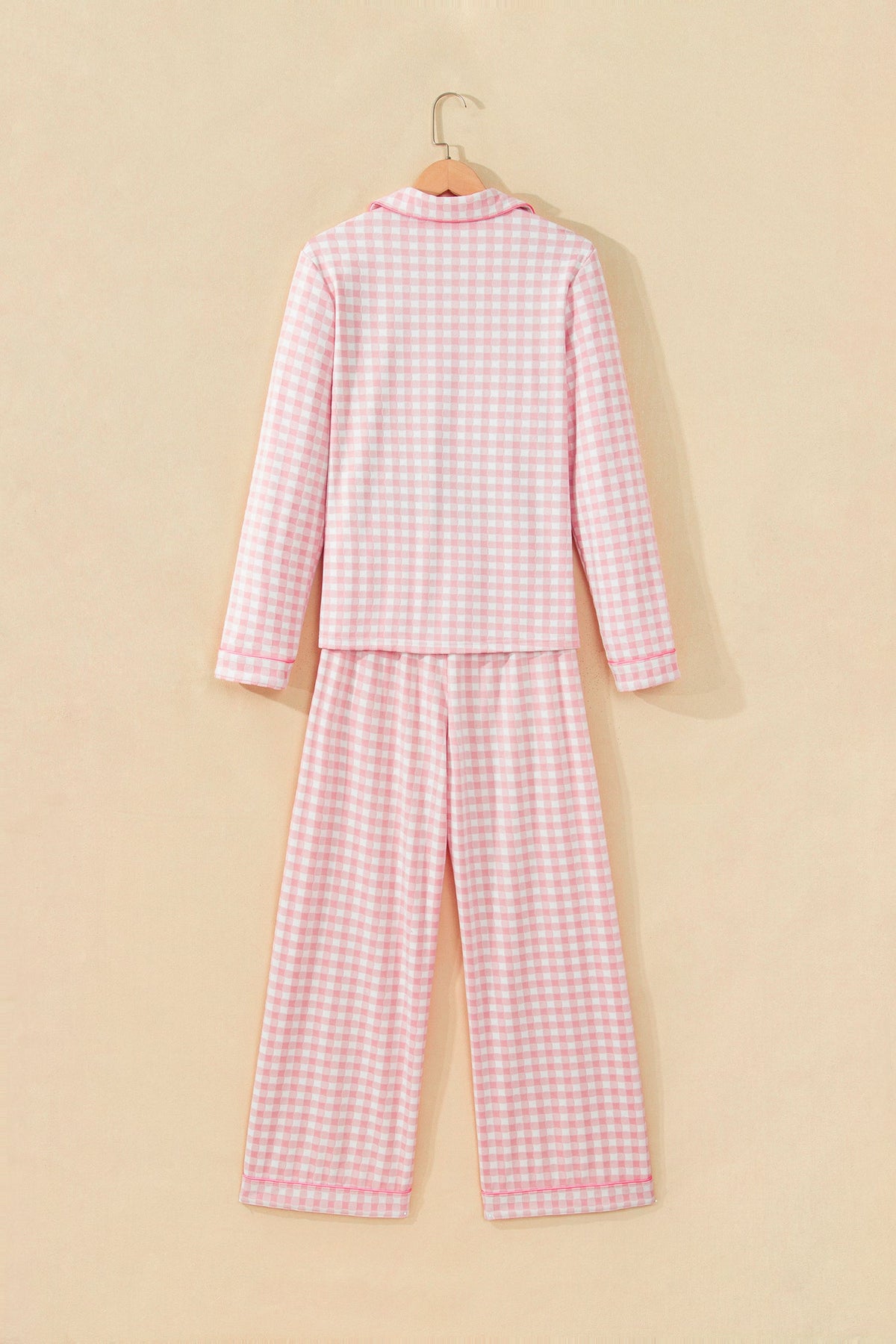 Pink Gingham Button-Front Pajama Set