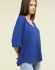 Zenana Brushed Waffle Exposed-Seam 3/4 Sleeve Top