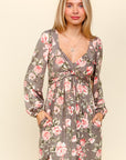 Haptics Twisted Detail Ruffled Hem Floral Dress with Side Pockets