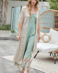 Davi & Dani Solid Long Cardigan With Fringe