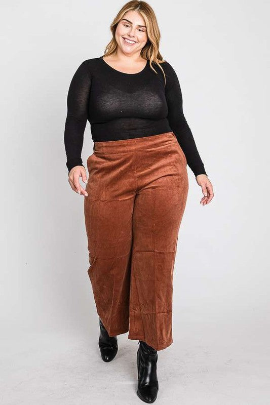 Jade By Jane Ribbed Velvet Crop Wide Leg Pants Plus Size