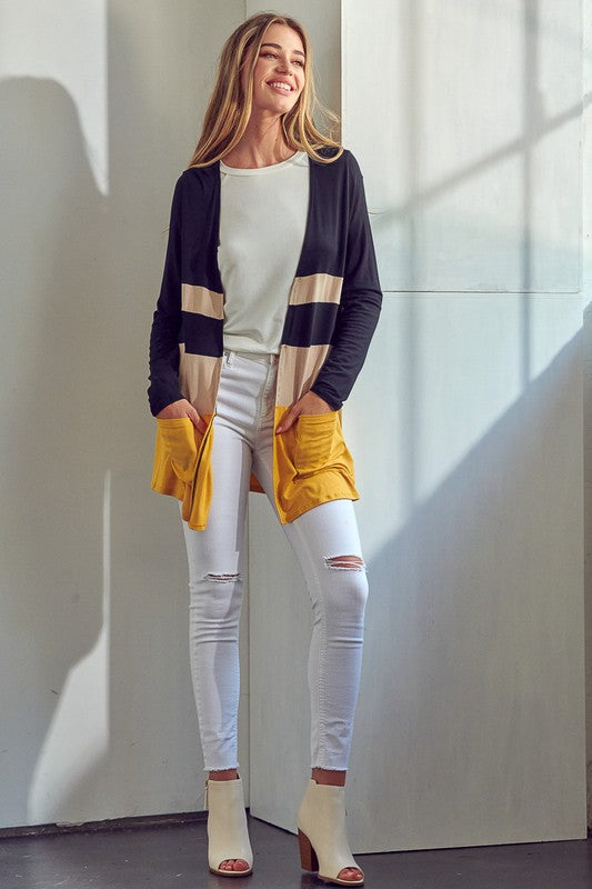 e Luna Solid Jersey Colorblock Cardigan