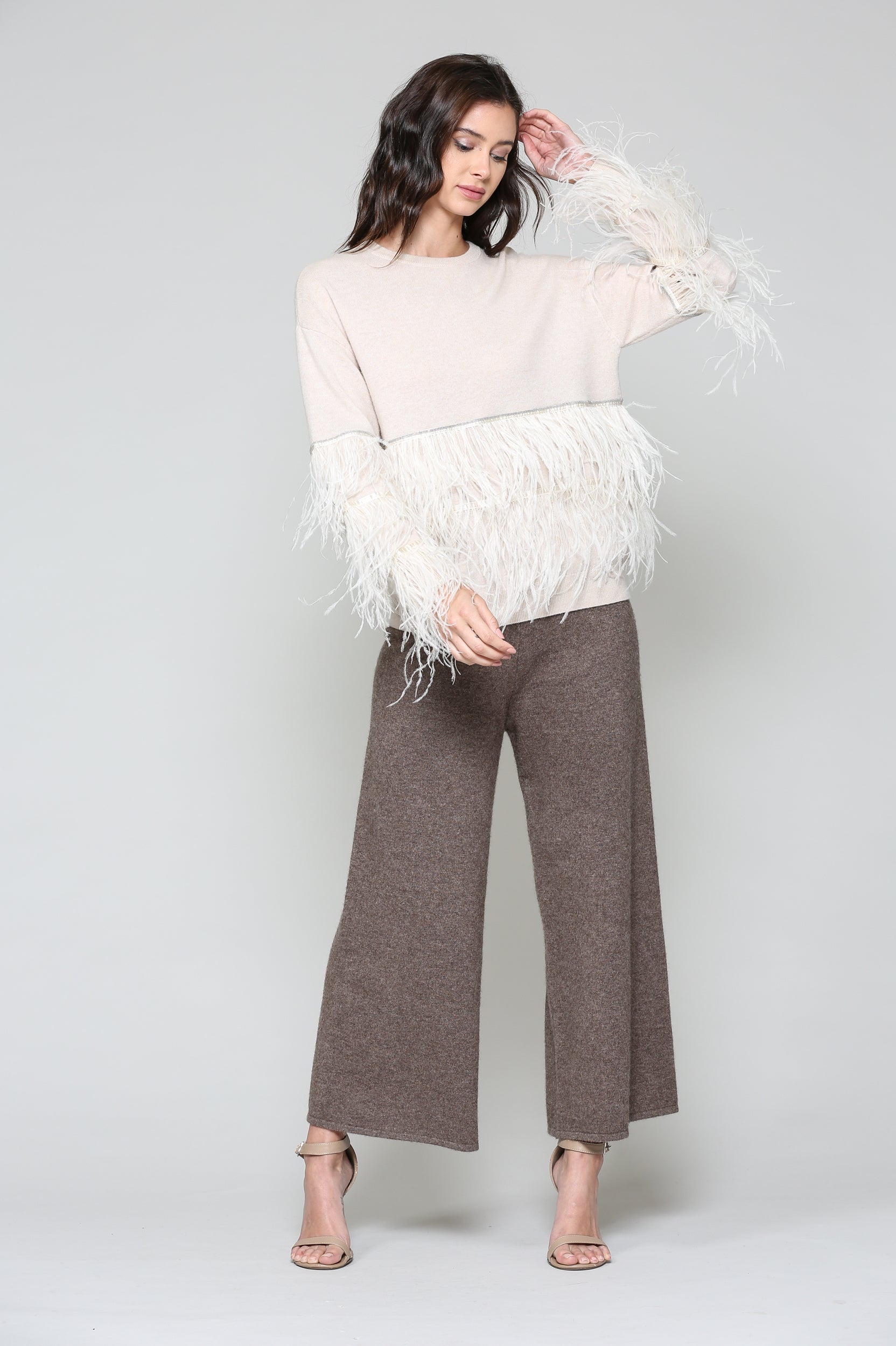 Sally Knitted Sweater with Feathers