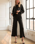 JOH |Farrah Stretch French Scuba Pearl Pant with Glitter