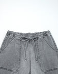 Denim Raw Hem Drawstring Wide Leg Pants