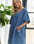 ADORA V-Neck Half Sleeve Mini Denim Dress